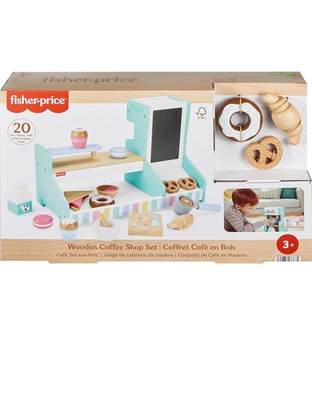 Fisher-Price Wooden Coffee Shop Set - Toy Cafe - NEW